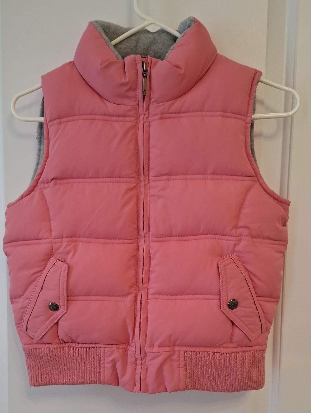 GAP Quilted Girl Vest pink pockets zipper fleece lining size 12